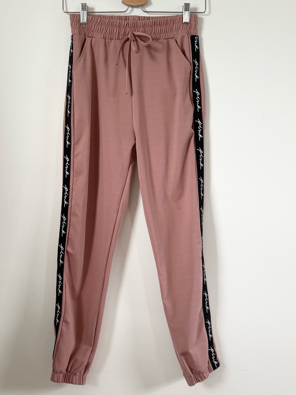 PINK Victoria's Secret Dusty Rose Track Joggers with Logo Racing Stripe